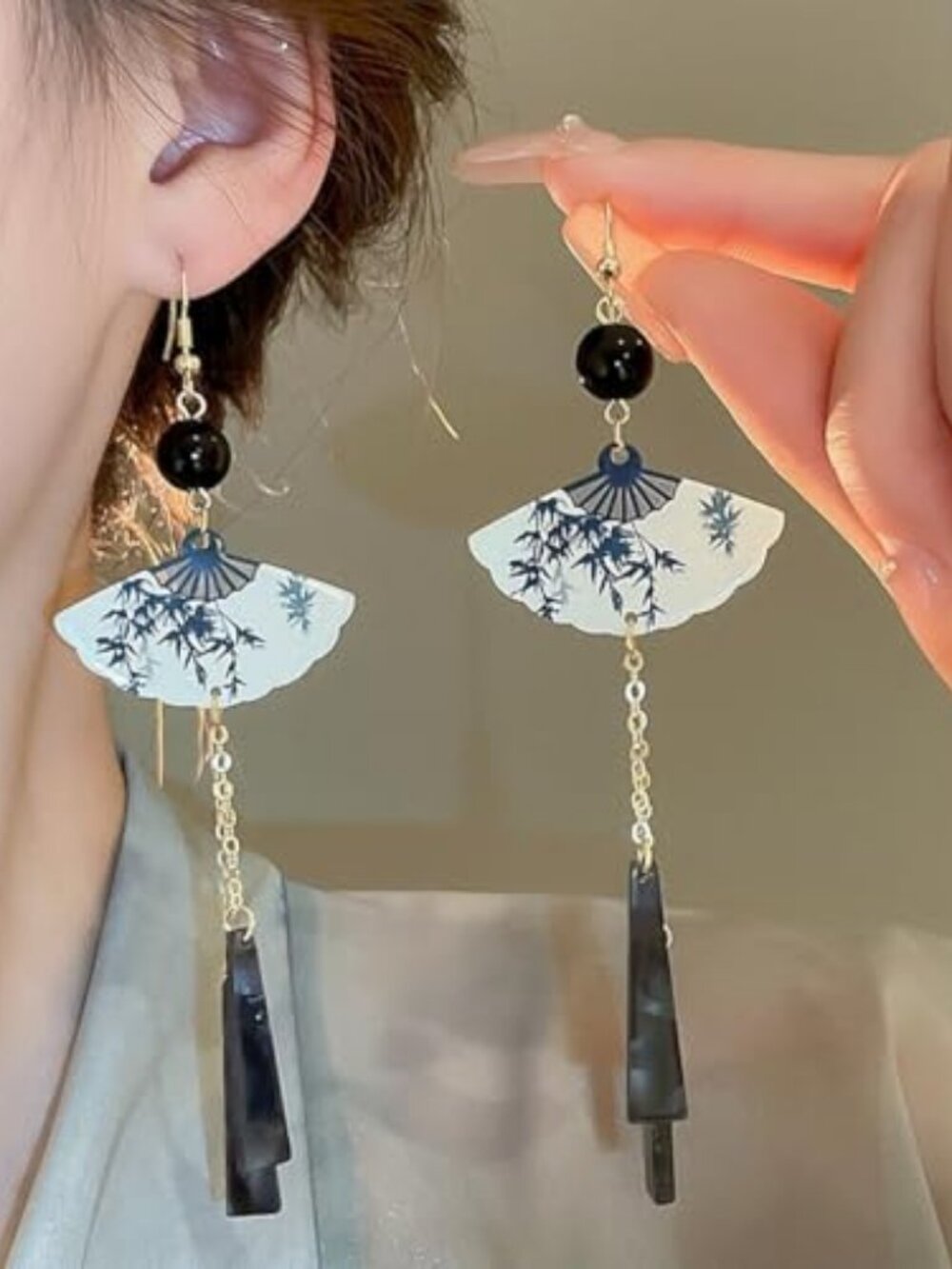 Handmade Resin Fan Dangle Earrings for Women Beautiful Sector Aesthetic Earrings